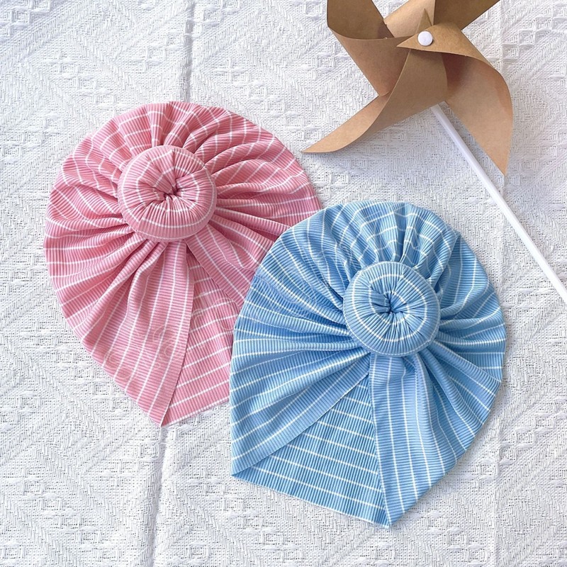 Stripe Newborn Toddler Infant Beanie Hat Handmade Kids Turban Caps with Donut Baby Girls Hair Accessories