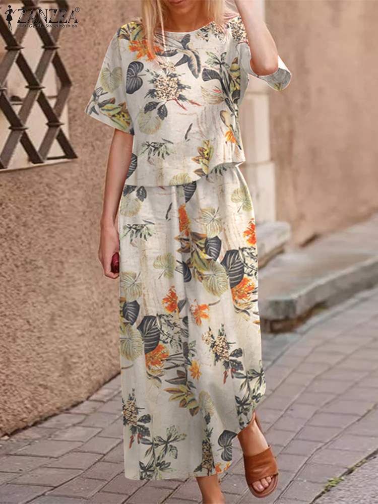 Women' Two Piece Pants Summer Floral Wide Leg Tracksuits Female Women Casual Cotton Matching Sets ZANZEA Bohemian Printed Short Sleeve Pant Sets 221010, A-black
Women' Two Piece Pants Summer Floral Wide Leg Tracksuits Female Women Casual Cotton Matching Sets ZANZEA Bohemian Printed Short Sleeve Pant Sets 221010, A-black