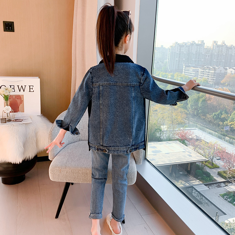 Jackets Kids Baby Girls Coat Fashion Black Patchwork Denim Tops Spring Autumn Children Clothes Teen Girl Blazer Outwear 221010