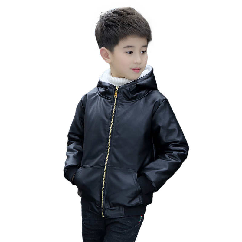 Jackets 6 9 10 11 12 Years Children Boys Girl Hooded Fur Zipper Biker Leather Jacket Winter Warm Fleece Coat Teenager Outerwear 221010