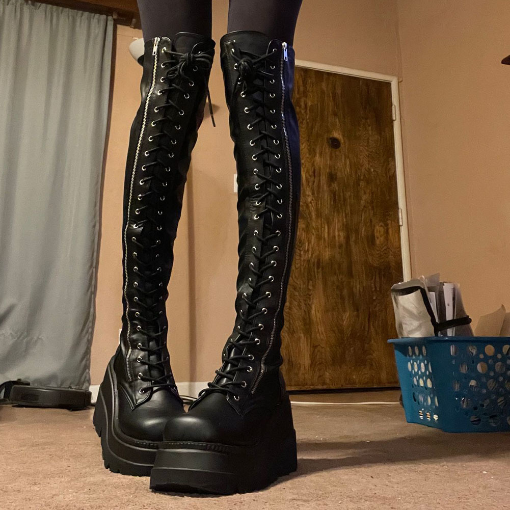 Boots Gothic Punk Fashion Women Thigh Wedges High Heels Platform Over The Knee Female Street Cosplay Autumn Shoes 221010