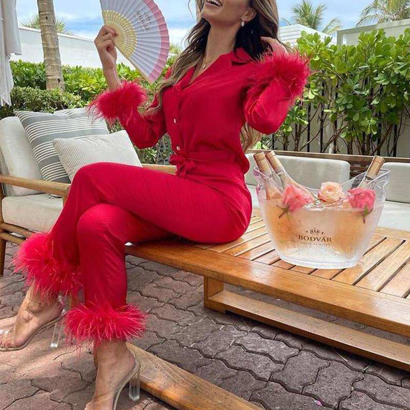 Women' Two Piece Pants Chic Feather Detail Lounge Suits Long Sleeve Button Up Top & Slim Set Women Pajamas Tracksuit, White
Women' Two Piece Pants Chic Feather Detail Lounge Suits Long Sleeve Button Up Top & Slim Set Women Pajamas Tracksuit, White