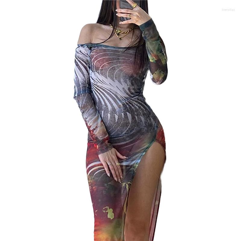 Casual Dresses Women Sling Maxi Long Dress Summer Printed Sexy See-through Off Shoulder Sleeve Side Slit Spaghetti Strap Party Club
Casual Dresses Women Sling Maxi Long Dress Summer Printed Sexy See-through Off Shoulder Sleeve Side Slit Spaghetti Strap Party Club