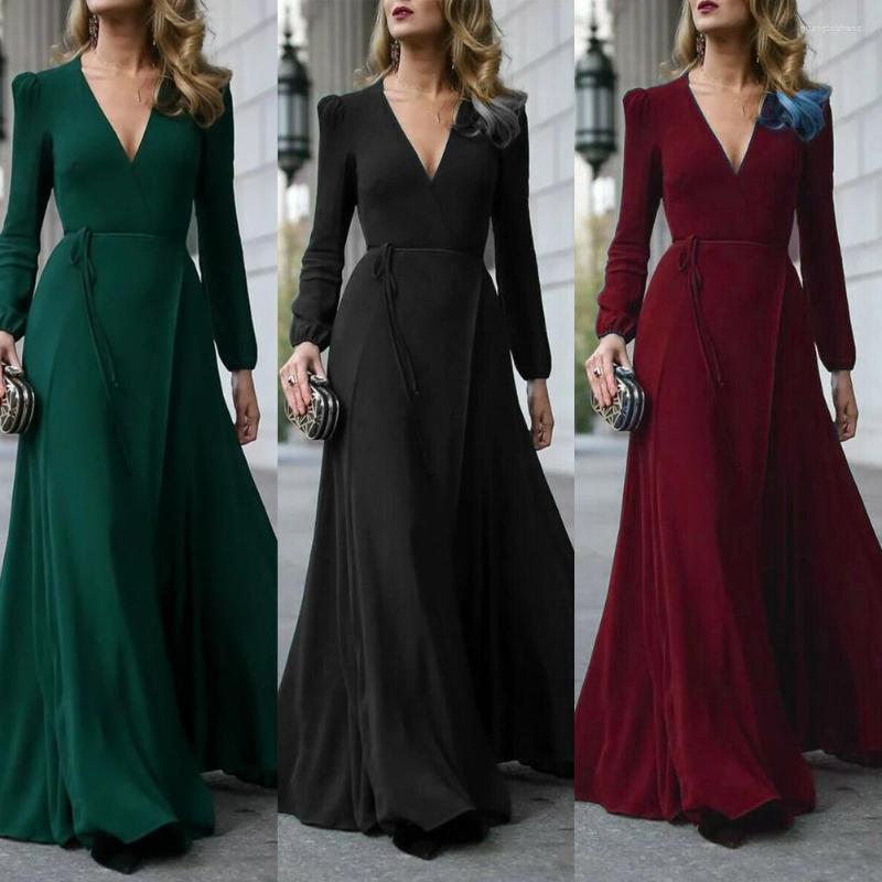Casual Dresses Women Sexy V Neck Long Sleeve Formal Maxi Dress Solid Color Bandage Office Ladies Evening Party Prom Gown Autumn, Black
Casual Dresses Women Sexy V Neck Long Sleeve Formal Maxi Dress Solid Color Bandage Office Ladies Evening Party Prom Gown Autumn, Black