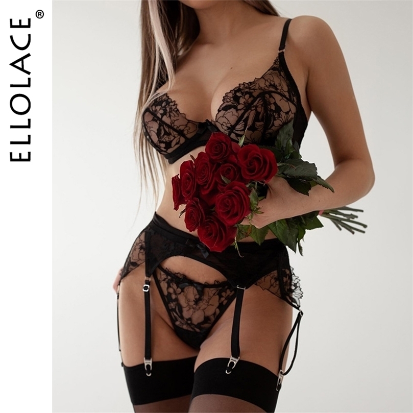

Sexy Set Ellolace Fancy Erotic Lingerie For Full 3PCS Transparent Bra Delicate Underwear Sexy See Through Outfit Luxury Lace Intimate 221010, Black