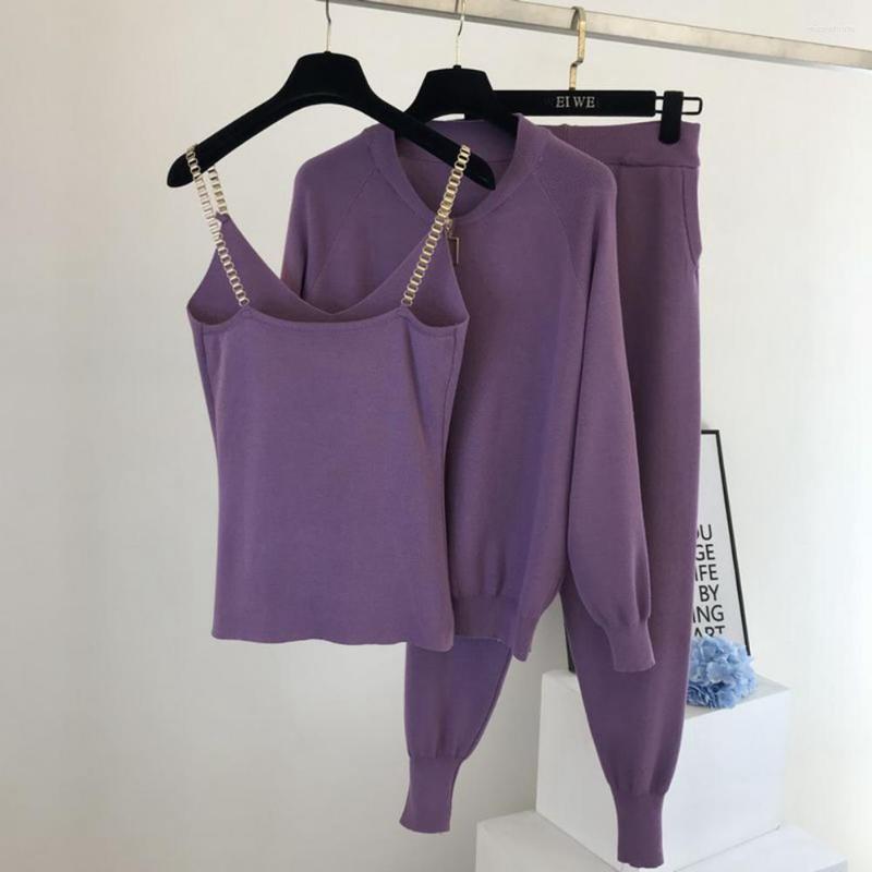 Women' Two Piece Pants 3 Pcs/Set Women Vest Coat Set Solid Color Knitting Long Sleeves Zipper Placket Pure Trousers Suit For Daily, Black
Women' Two Piece Pants 3 Pcs/Set Women Vest Coat Set Solid Color Knitting Long Sleeves Zipper Placket Pure Trousers Suit For Daily, Black