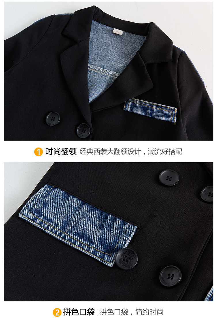 Jackets Kids Baby Girls Coat Fashion Black Patchwork Denim Tops Spring Autumn Children Clothes Teen Girl Blazer Outwear 221010