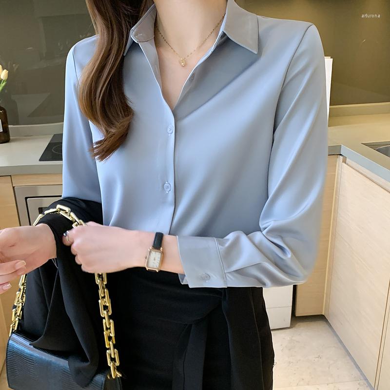 Women' Blouses Silk Shirts Women White Shirt Long Sleeve Blouse Office Lady Satin Tops Plus Size Woman Basic Top, Green 
Women' Blouses Silk Shirts Women White Shirt Long Sleeve Blouse Office Lady Satin Tops Plus Size Woman Basic Top, Green