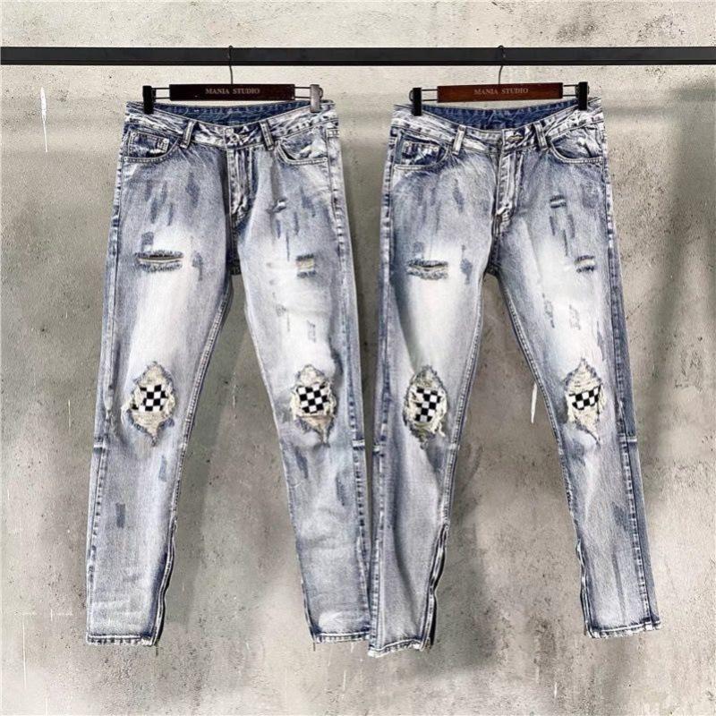 Men' Jeans 2022 Trend High Street Feng Shui Washed Ripped Patch Plaid Pants Slim Small Feet Tide Brand Thin Stretch Beggar, Photo color 01
Men' Jeans 2022 Trend High Street Feng Shui Washed Ripped Patch Plaid Pants Slim Small Feet Tide Brand Thin Stretch Beggar, Photo color 01