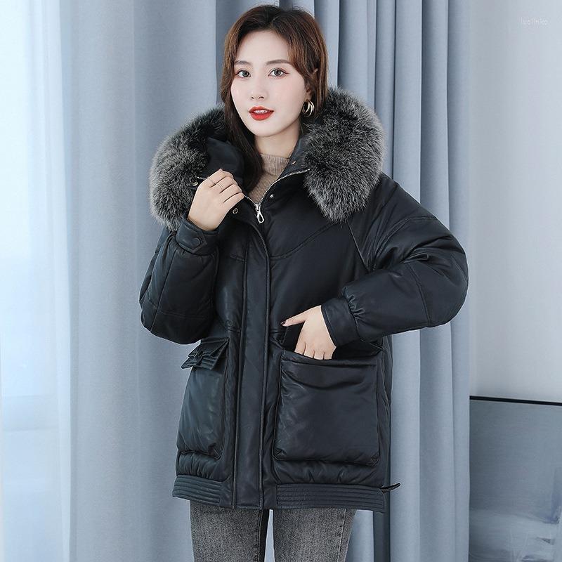 Women's Leather Big Fur Collar Hooded 1 Warm Long Coats Winter Coat Female Sheepskin Genuine Down Jacket Women Clothes, Black
Women's Leather Big Fur Collar Hooded 1 Warm Long Coats Winter Coat Female Sheepskin Genuine Down Jacket Women Clothes, Black