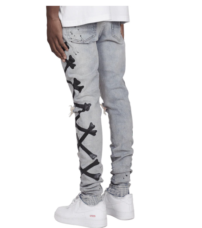 Men's Jeans Bone Pattern Patchwork Hombre Motorcycle Pants Fall Streetwear Ripped Jean Noir Homme Zipper Pant For Men X260207