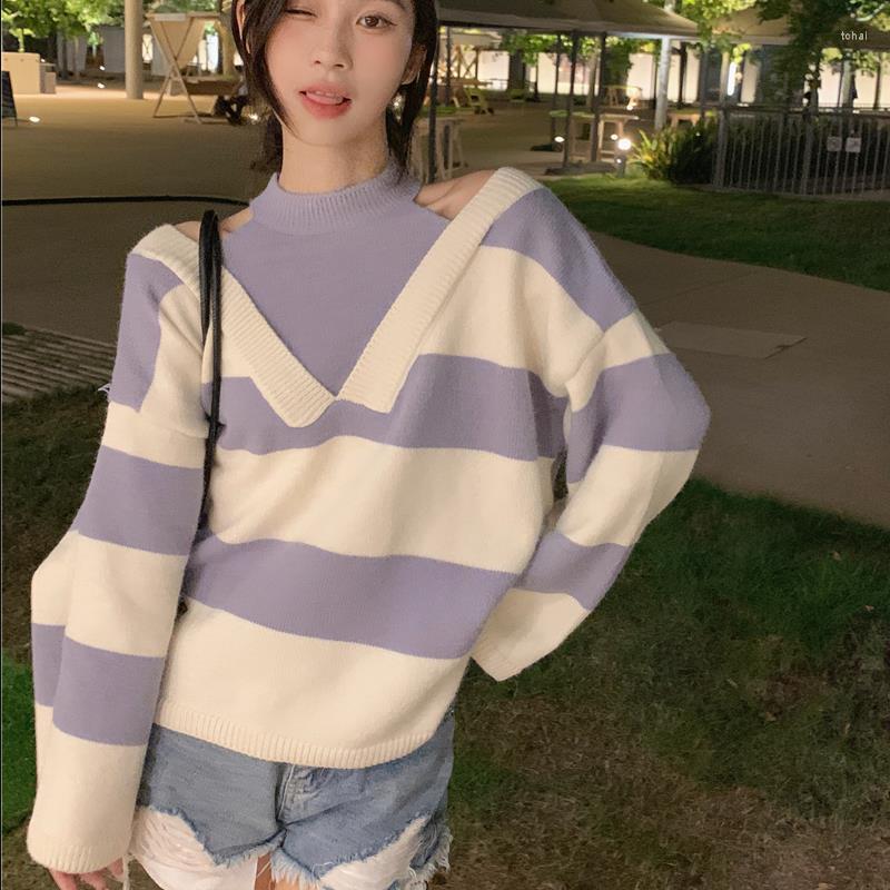 Women's Sweaters Autumn 2022 Winter Top Harajuku Korean Clothes Women Fashion Vintage Strapless Striped Stitching Knitted Pullover, Violet
Women's Sweaters Autumn 2022 Winter Top Harajuku Korean Clothes Women Fashion Vintage Strapless Striped Stitching Knitted Pullover, Violet