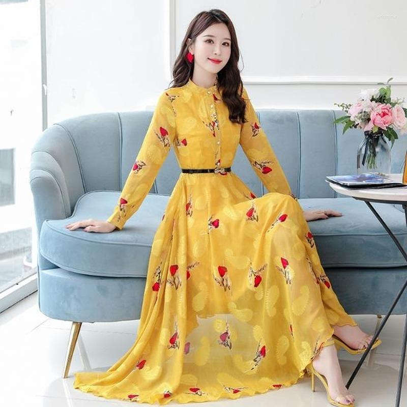 Casual Dresses 2022 Spring Women Stand Collar Chiffon Flower Print Long Female Boho Beach Fashion Dress Vestidos E239, Black
Casual Dresses 2022 Spring Women Stand Collar Chiffon Flower Print Long Female Boho Beach Fashion Dress Vestidos E239, Black
