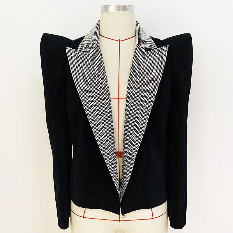 Women's Suits Blazers Shrug Diamonds Collar Blazer Women Black Autumn Female Jacket Fashion Shoulder Blazers Suit High Quality Dropship 221008Z