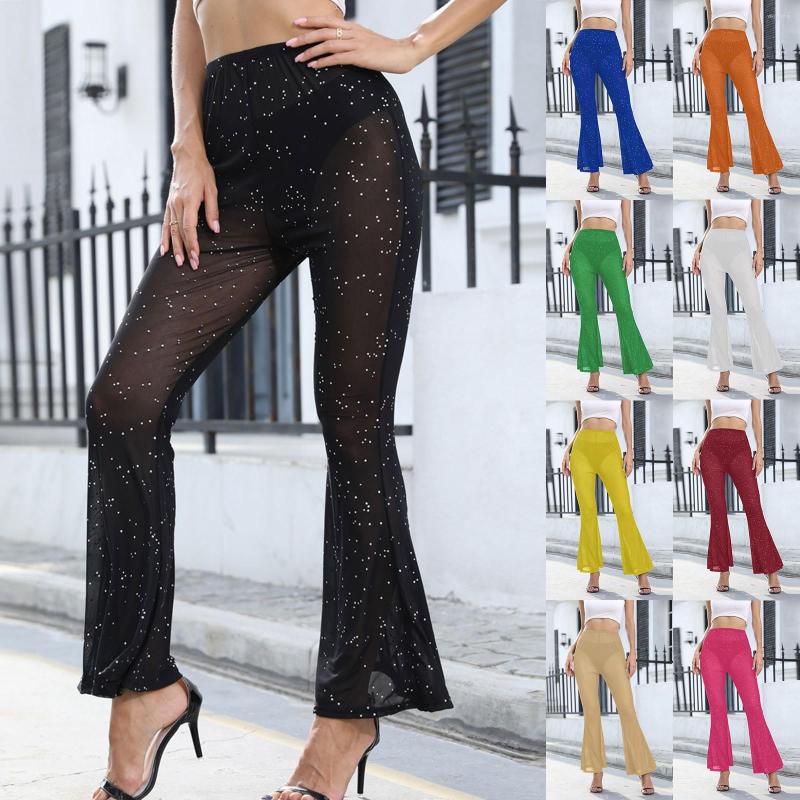 Women's Pants Sexy Slim High Waist Flared Mesh Sheer Women Summer 2022 Fashion Streetwear Sequin Transparent Trousers, White 
Women's Pants Sexy Slim High Waist Flared Mesh Sheer Women Summer 2022 Fashion Streetwear Sequin Transparent Trousers, White