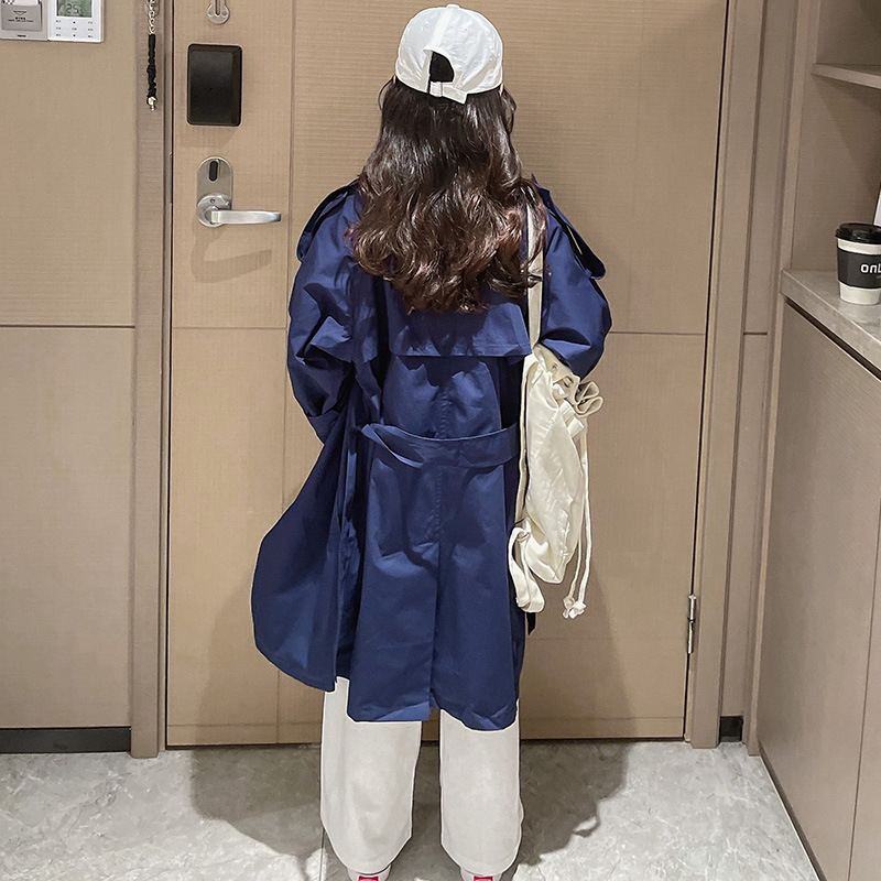 Jackets Teen Girls Navy Blue Long Trench Coat Fall Spring Kids Girl Fashion Outfit Clothes 8 10 12 13 14 years 221010