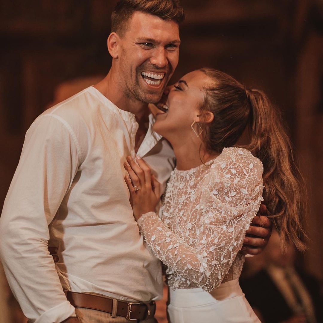 Eva Lendel 2023 Jumpsuits Wedding Dress Backless Long Sleeve Lace Beaded Floor Length Bridal Gowns Elegant Outfit Satin vestido de novia