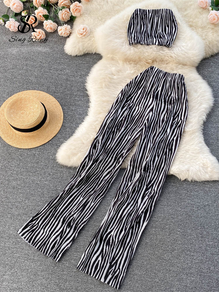 Women's Two Piece Pants SINGREINY Vacation Summer Women Sexy Set Fashion Elastic Waist Short Tops Ruched Slim Ladies Temperament Two Piece Sets 2