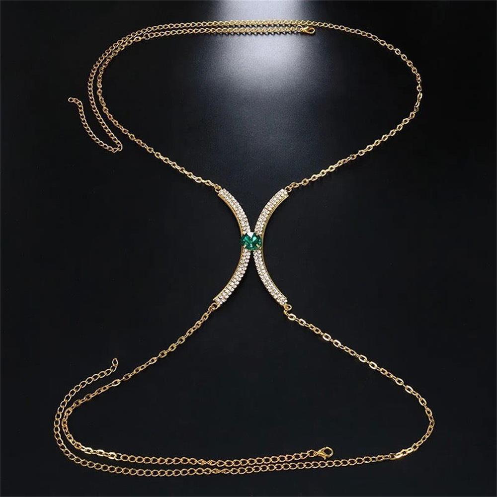 Other Trendy Green Crystal Chest Bracket Bra Chain Harness Coin Women Sexy Metal Body Chain Jewelry Party Festival Clothing 221008