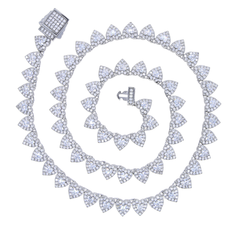 Iced Out Women's Hip Hop Necklace: 7mm Heart Tennis Chain with 5A CZ Stone | Statement Jewelry