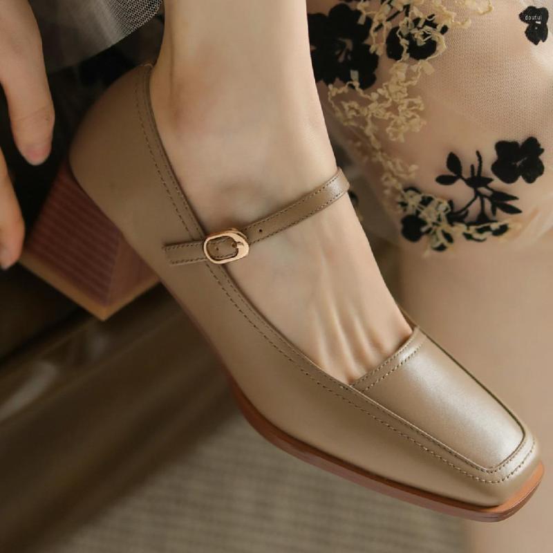 Dress Shoes Women's Genuine Leather Thick High Heel Square Toe Slip-on Heels Single Metal Belt Mary Jane Pumps OL Style, Beige
Dress Shoes Women's Genuine Leather Thick High Heel Square Toe Slip-on Heels Single Metal Belt Mary Jane Pumps OL Style, Beige
