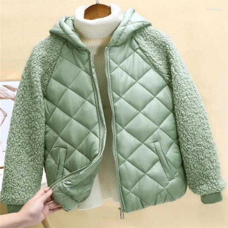 Outerwear Short Cotton Coat Women Autumn Winter Lambswool Splice Parka Plus Size Loose Warm Female Cotton-padded Jacket Zip, O-neck creamy-white
Outerwear Short Cotton Coat Women Autumn Winter Lambswool Splice Parka Plus Size Loose Warm Female Cotton-padded Jacket Zip, O-neck creamy-white