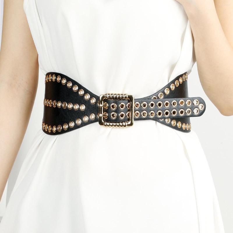 Belts Punk Style Women's Stretch Golden Grommets Deisgn High Waist Girdles Black PU Leather Waistband For Female Dresses
Belts Punk Style Women's Stretch Golden Grommets Deisgn High Waist Girdles Black PU Leather Waistband For Female Dresses