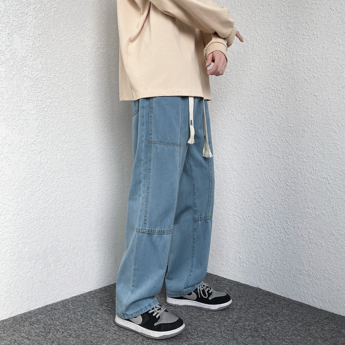 Men's Jeans Spring Men's Braided Rope Jeans Fashion Loose Straight Casual Jean Pants Cowboy Mens Streetwear Trend Trousers 221008