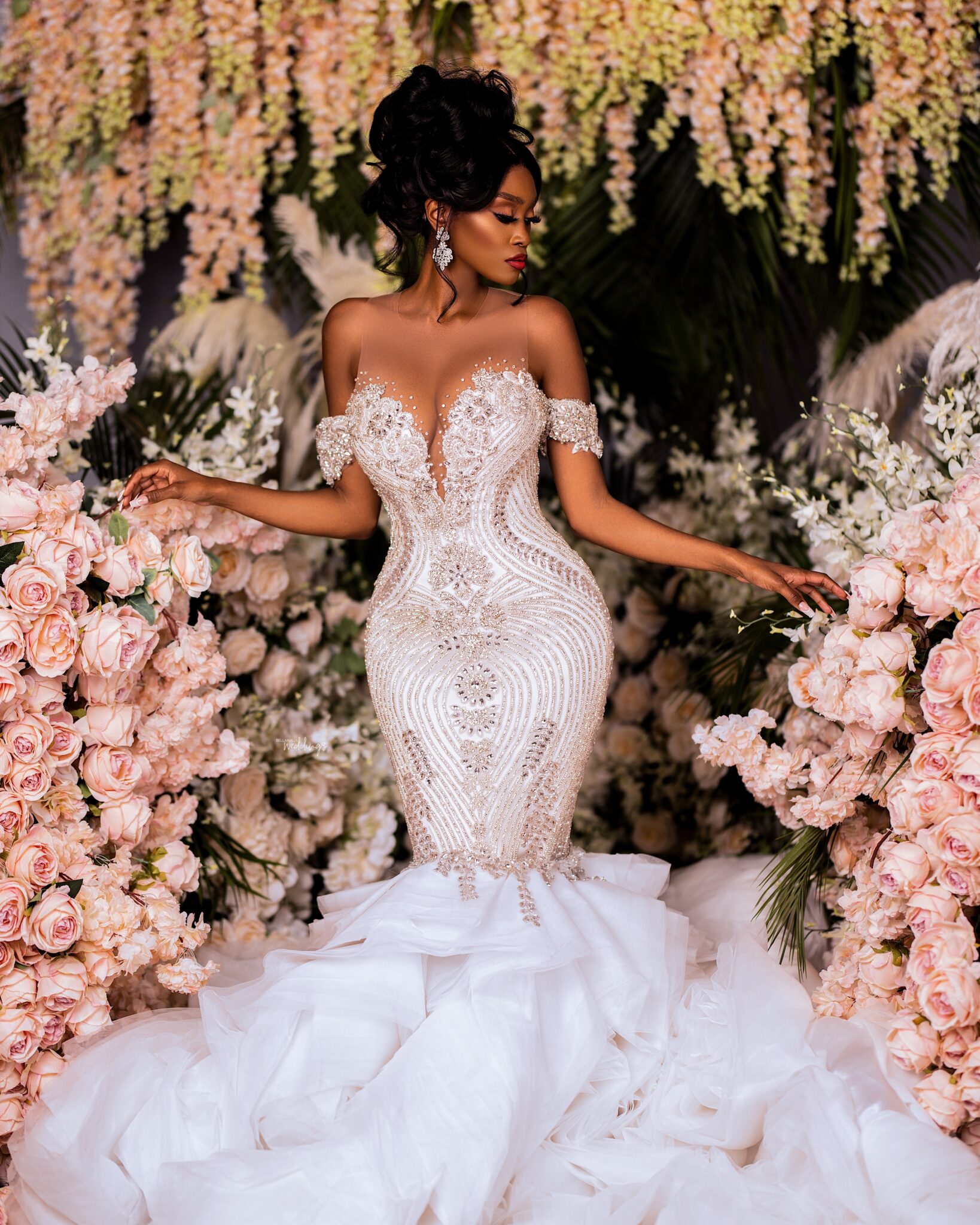 2022 Arabic Aso Ebi Mermaid Ivory Wedding Dresses Beaded Crystals Lace Luxurious Bridal Gowns Dress ZJ475