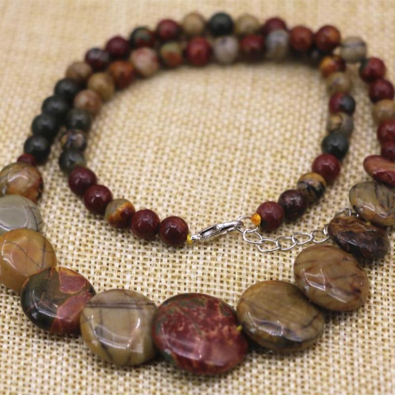 Chains 6mm Round Beads Chain Necklace For Women Multicolor Natural Picasso Stone 10-20mm Coin Pendant Elegant Gift Jewelry 18inch B3136
Chains 6mm Round Beads Chain Necklace For Women Multicolor Natural Picasso Stone 10-20mm Coin Pendant Elegant Gift Jewelry 18inch B3136