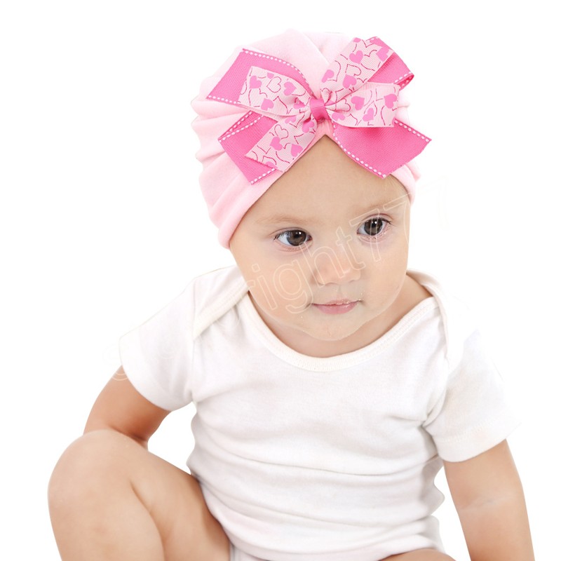 Newborn Toddler Heart Bow Hat Kids Soft Bowknot Turban Caps with Double Ribbon Bows Baby Girls Hair Accessories