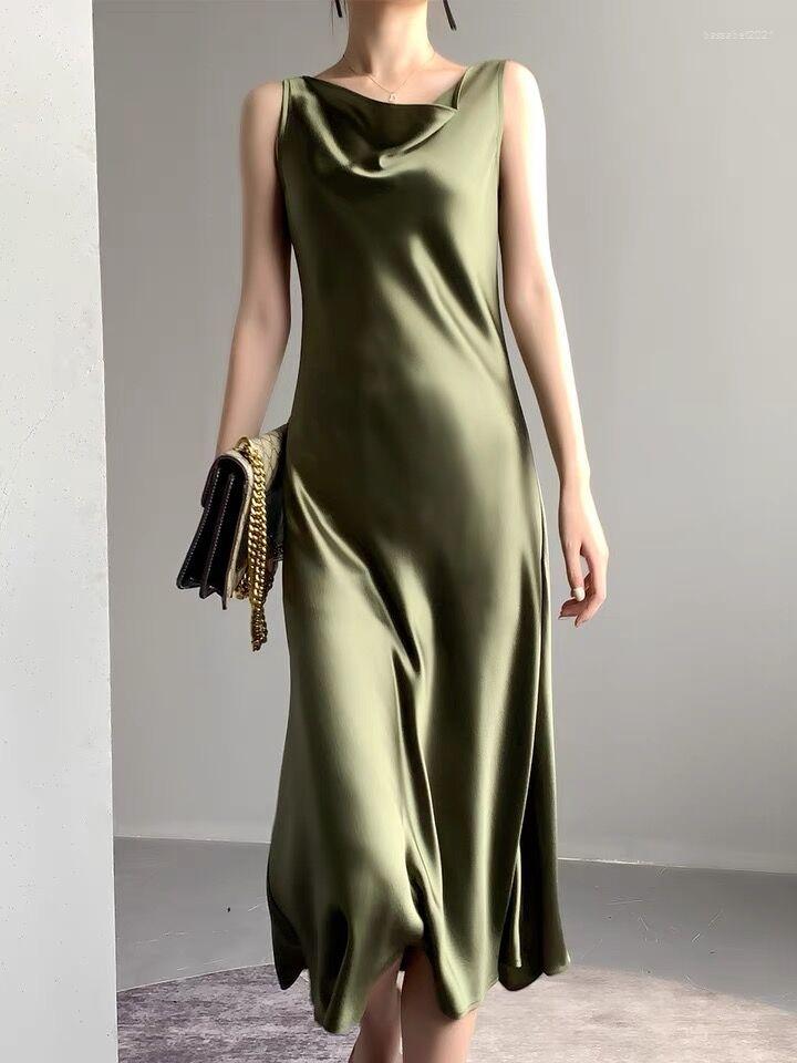 Casual Dresses Women Acetate Satin Dress Long Maxi Sundress Elegant Swinging Collar Artificial Silk Party Dresss Robe Avocado Green White, Black
Casual Dresses Women Acetate Satin Dress Long Maxi Sundress Elegant Swinging Collar Artificial Silk Party Dresss Robe Avocado Green White, Black