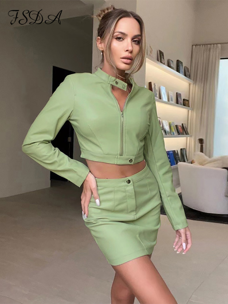 Two Piece Dress FSDA Pu Leather Green Set Women Long Sleeve Cropped Jacket And Mini Skirst Bodycon Party Outfits Club Sexy Clothes 221010, Beige
Two Piece Dress FSDA Pu Leather Green Set Women Long Sleeve Cropped Jacket And Mini Skirst Bodycon Party Outfits Club Sexy Clothes 221010, Beige