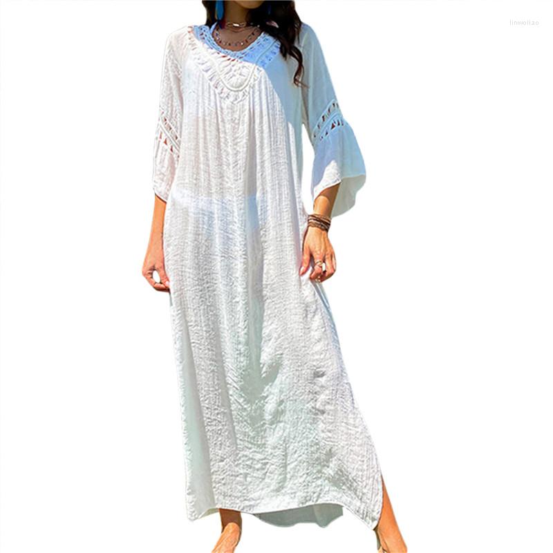 Casual Dresses Women's Summer Loose Bikini Cover-up Long Maxi Dress Flared Sleeve V-neck Crocheted Hollowed Beachwear Pullover, White
Casual Dresses Women's Summer Loose Bikini Cover-up Long Maxi Dress Flared Sleeve V-neck Crocheted Hollowed Beachwear Pullover, White