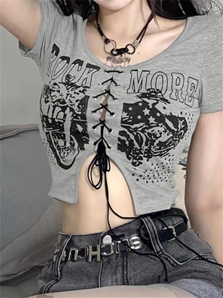 Women' T Shirts Gothic American Retro Print Top Harajuku Lace Up Exposed Navel Round Neck Short Sleeve T-Shirt Women 2022 Summer Ins, Gray
Women' T Shirts Gothic American Retro Print Top Harajuku Lace Up Exposed Navel Round Neck Short Sleeve T-Shirt Women 2022 Summer Ins, Gray