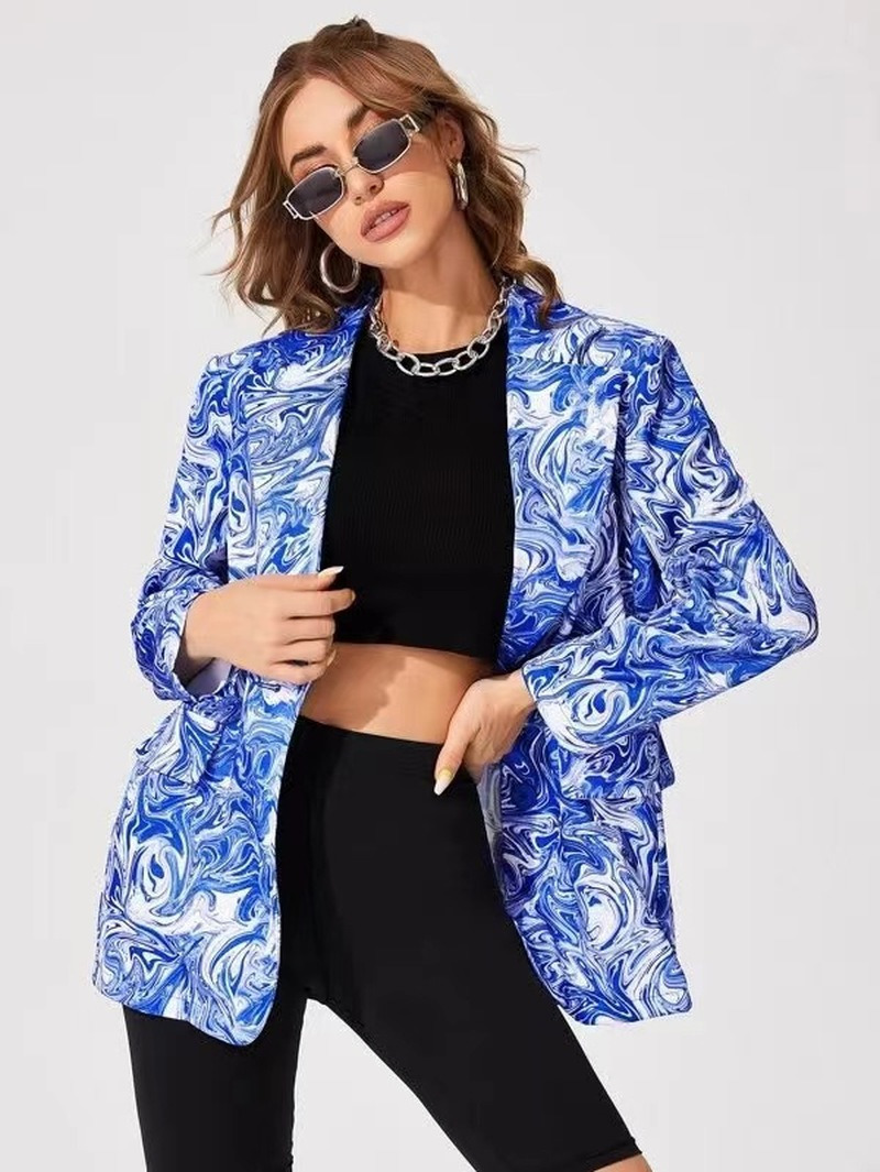 Women's Suits Blazers Vintage Letter Irregular Printing Blazer Women Jacket High Street Fashion Oversized Elegant Lady Coat American Stylish 2210