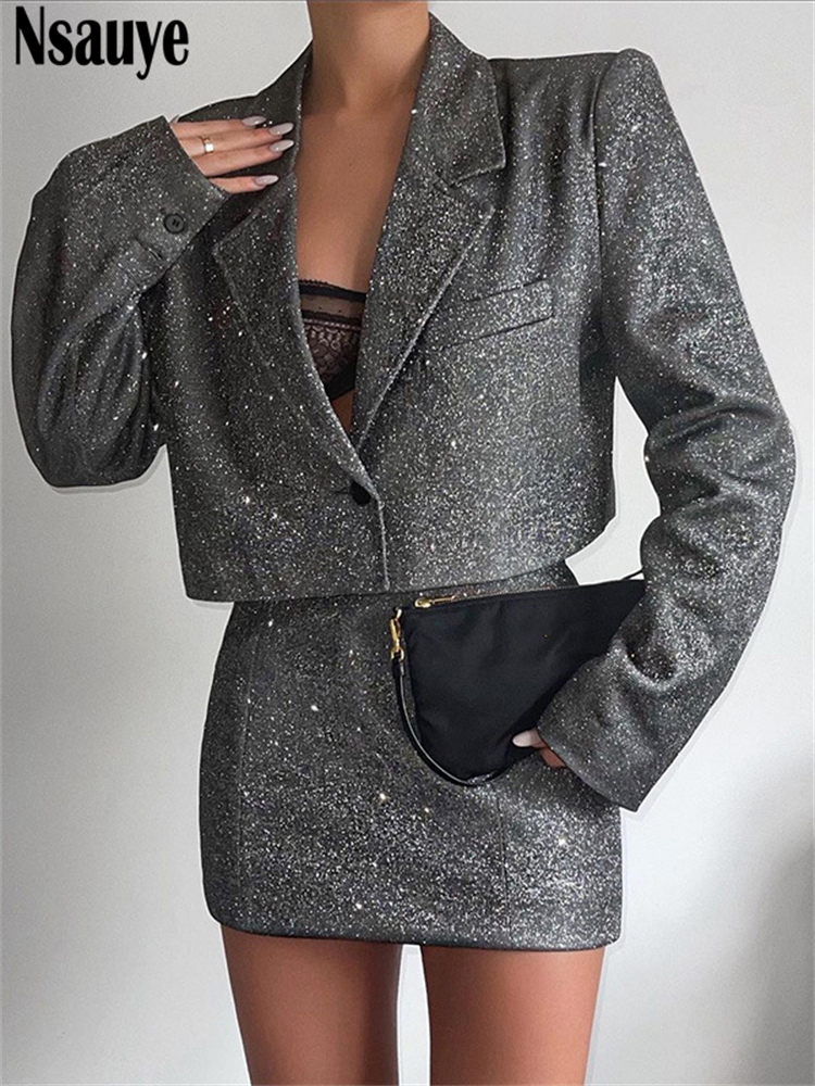 Two Piece Dress Nsauye Sexy Glitter Elegant Women Blazer Skirt Suit Long Sleeve Tops And Mini Club Wrap Party Set 221010, Black
Two Piece Dress Nsauye Sexy Glitter Elegant Women Blazer Skirt Suit Long Sleeve Tops And Mini Club Wrap Party Set 221010, Black