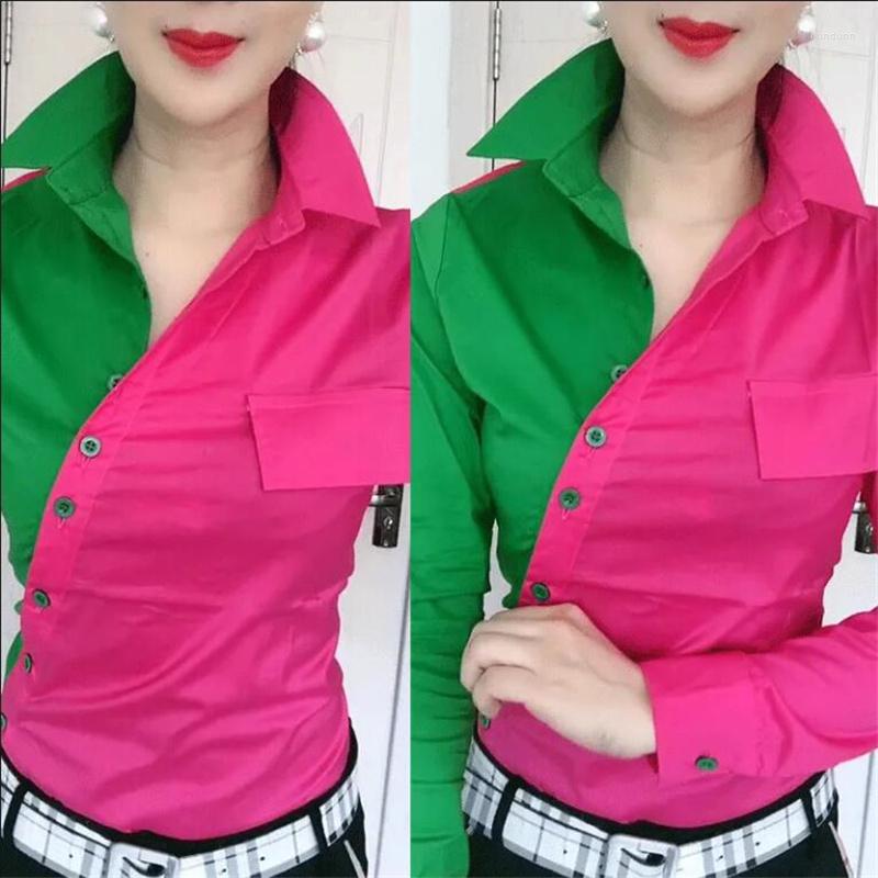 Women's Blouses Oblique Placket Chic Color Matching Women Shirt Lapel Long Sleeve Patchwork Contrast Streetwear Female Blusa, Green
Women's Blouses Oblique Placket Chic Color Matching Women Shirt Lapel Long Sleeve Patchwork Contrast Streetwear Female Blusa, Green