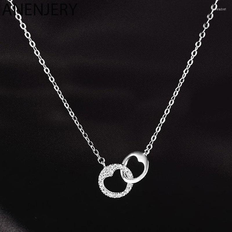Pendant Necklaces ANENJERY Silver Color Double Heart Circle Necklace Female Exquisite Zircon Clavicle Chain Wholesale
Pendant Necklaces ANENJERY Silver Color Double Heart Circle Necklace Female Exquisite Zircon Clavicle Chain Wholesale