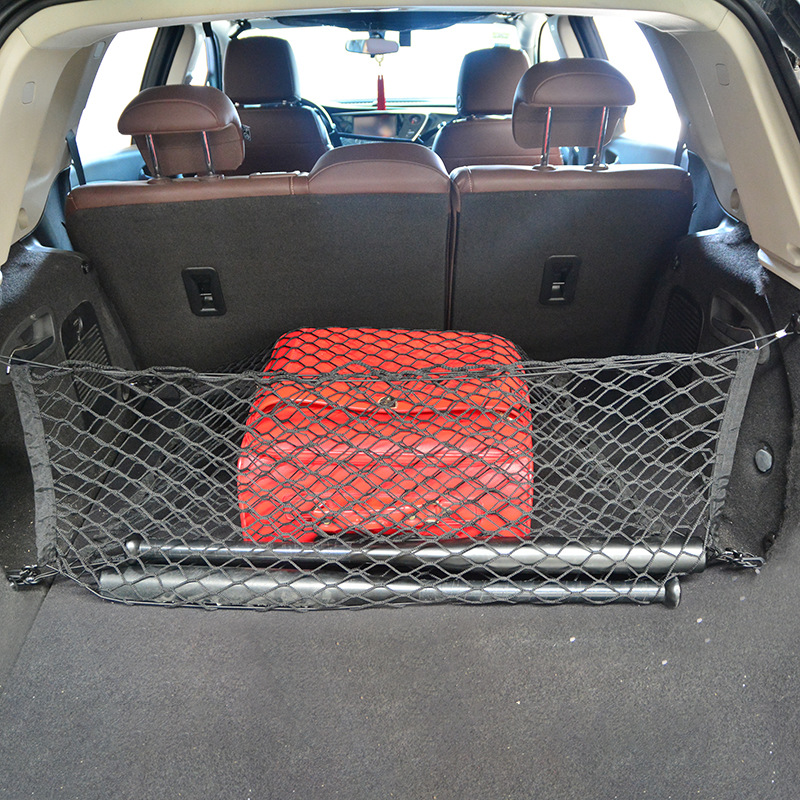 Car Rear Trunk Net Mesh Elastic Nylon Back Cargo Storage Organizer Double Layer Luggage Grocery Holder Universal Auto Interior Accessories
