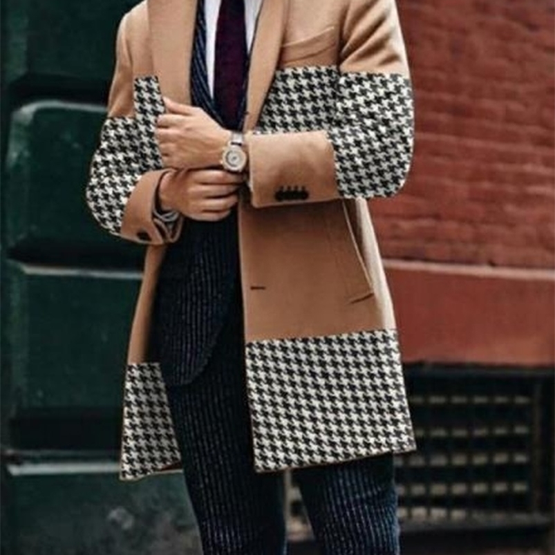 Men' Wool Blends Retro Houndstooth Print Splicing Woolen Coat Men Casual Turn-down Collar Button Jacket Autumn Winter Pocket Long Windbreaker Man 221010, Blue
Men' Wool Blends Retro Houndstooth Print Splicing Woolen Coat Men Casual Turn-down Collar Button Jacket Autumn Winter Pocket Long Windbreaker Man 221010, Blue