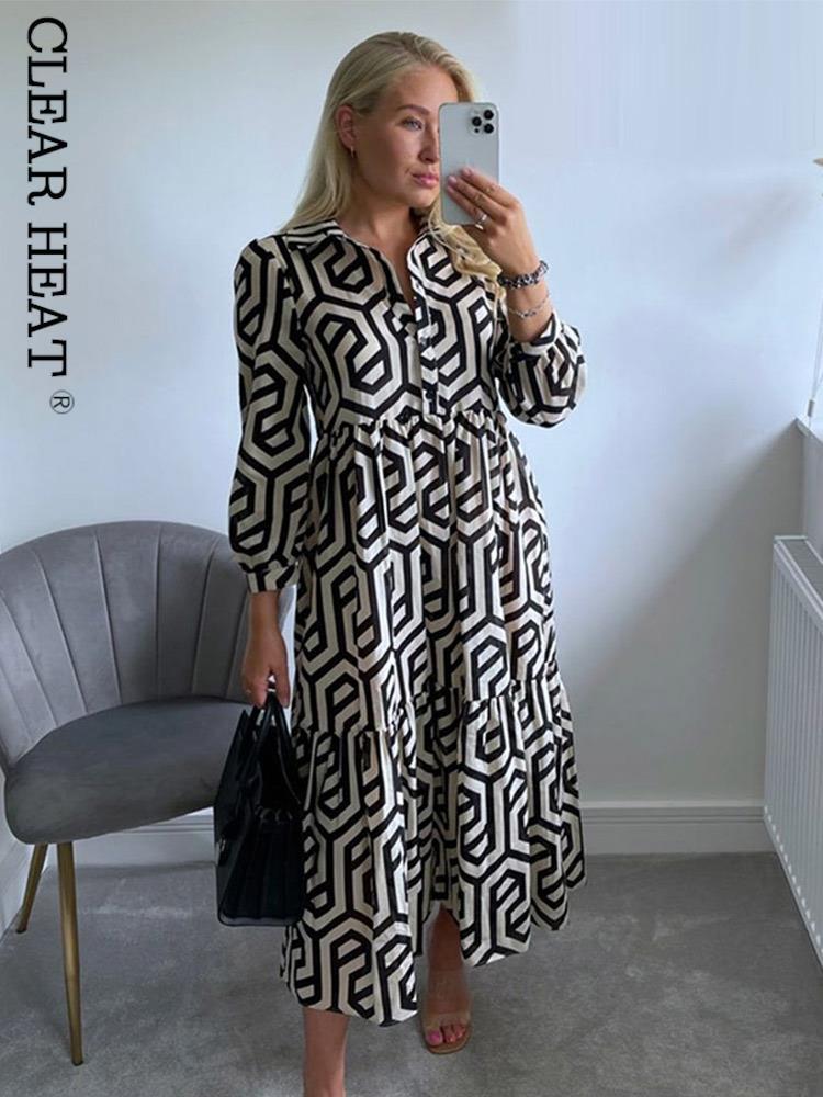 Casual Dresses Women Print Full Sleeves Dress Ladies Vintage Turn Down Collar Pleated Summer Female Fashion Midi Robe 221010
Casual Dresses Women Print Full Sleeves Dress Ladies Vintage Turn Down Collar Pleated Summer Female Fashion Midi Robe 221010