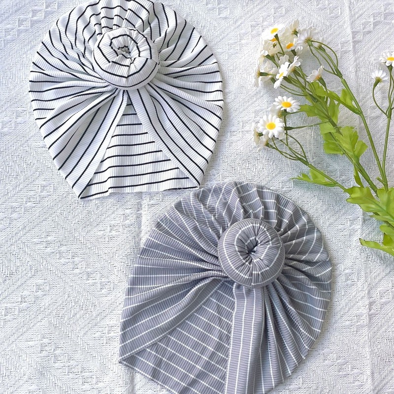 Stripe Newborn Toddler Infant Beanie Hat Handmade Kids Turban Caps with Donut Baby Girls Hair Accessories