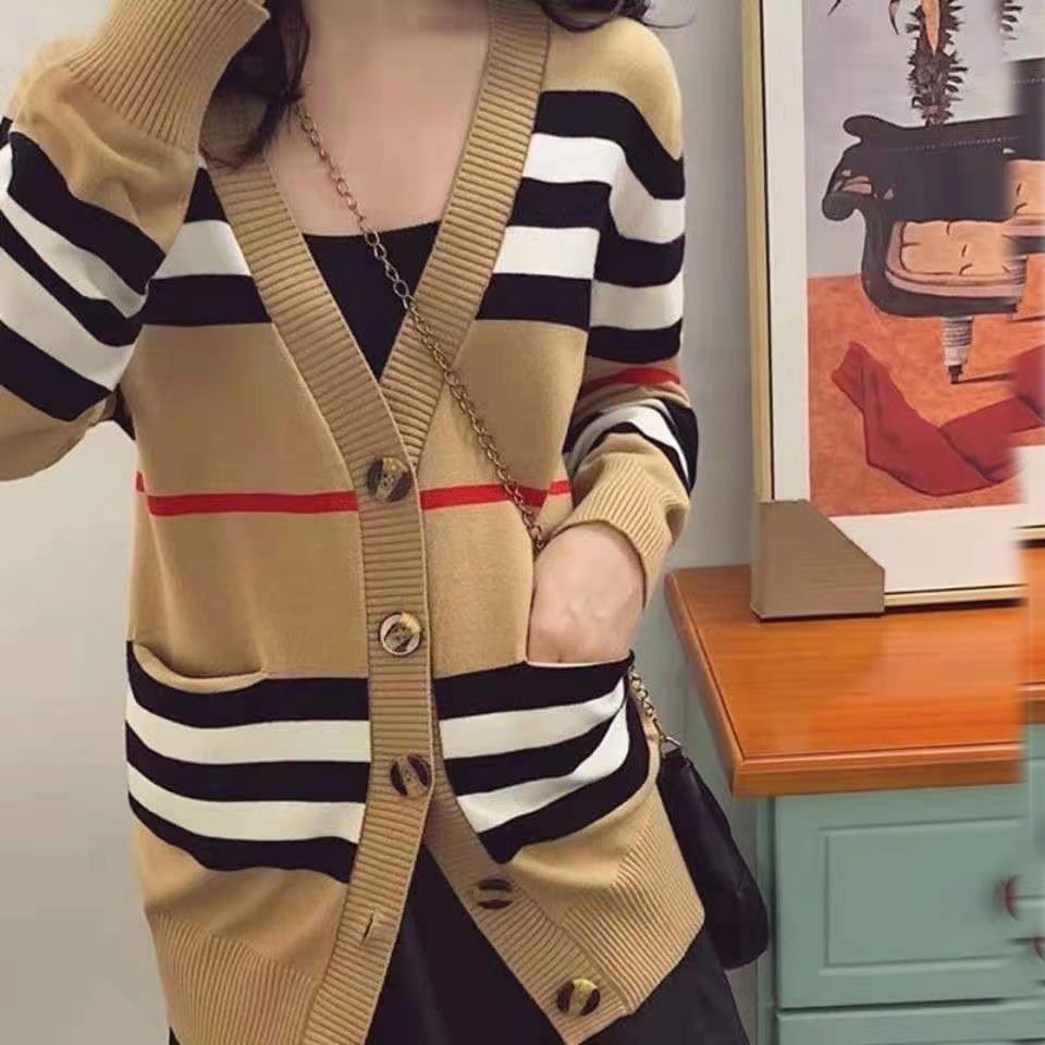E56 Women's sweater women jacket cashmere cardigan mid-length knitted V-neck loose striped sweater thin ladies trench coat, Brown
E56 Women's sweater women jacket cashmere cardigan mid-length knitted V-neck loose striped sweater thin ladies trench coat, Brown