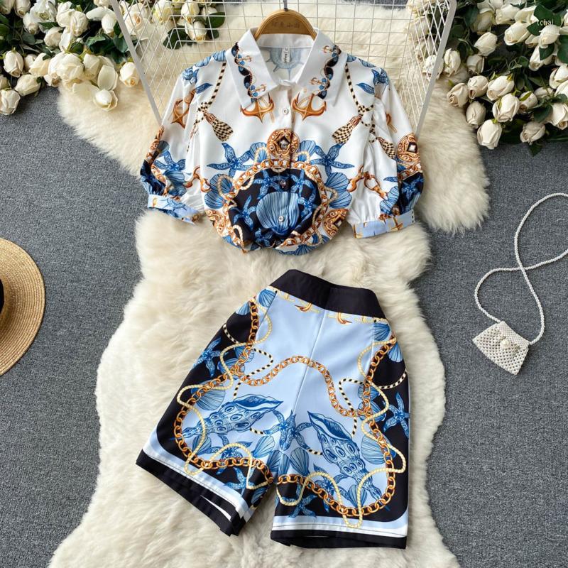 Women's Tracksuits PREPOMP 2022 Short Sleeve Turn Down Collar Blue Print Shirt High Waist Loose Shorts Two Piece Set Women Outfits Co-ord
Women's Tracksuits PREPOMP 2022 Short Sleeve Turn Down Collar Blue Print Shirt High Waist Loose Shorts Two Piece Set Women Outfits Co-ord