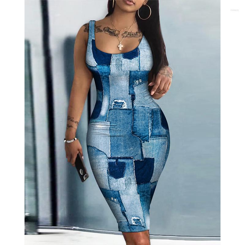Work Dresses Summer Women Fashion All Over Print Sexy Casual Skinny Dress Denim Look Sleeveless U-Neck Bodycon, Blue
Work Dresses Summer Women Fashion All Over Print Sexy Casual Skinny Dress Denim Look Sleeveless U-Neck Bodycon, Blue