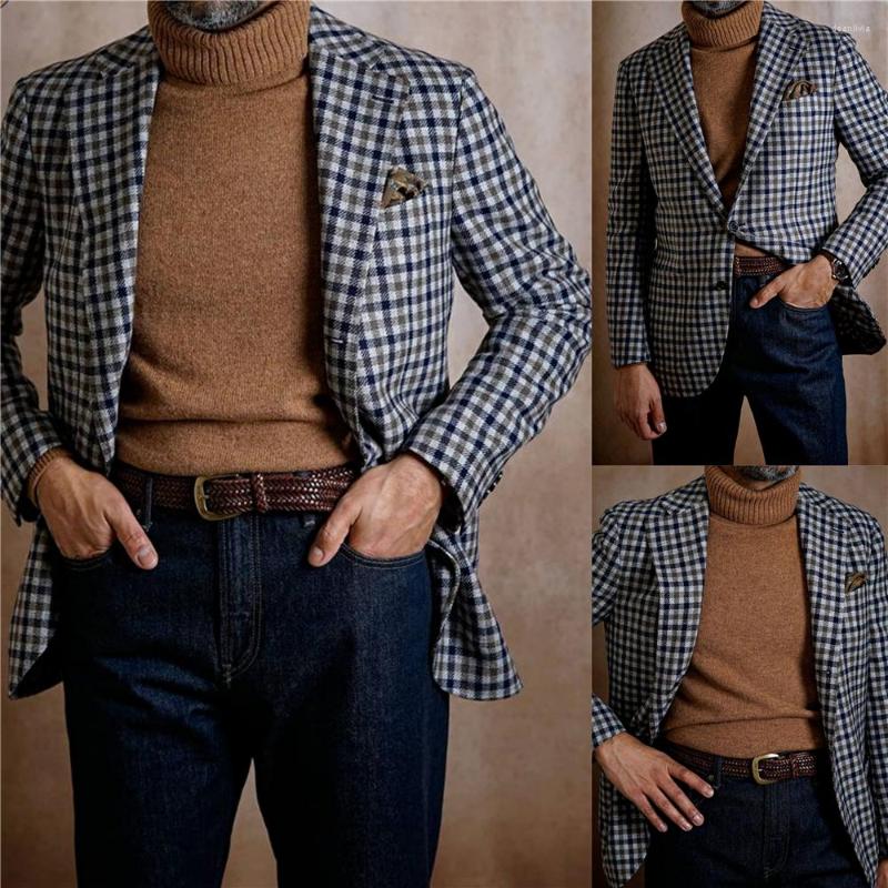 Men's Suits Plaid Fashion 2022 Winter Smart Casual Singal Breasted England Style Wram Top Thick Woolen Man Suit Jacket, Pic