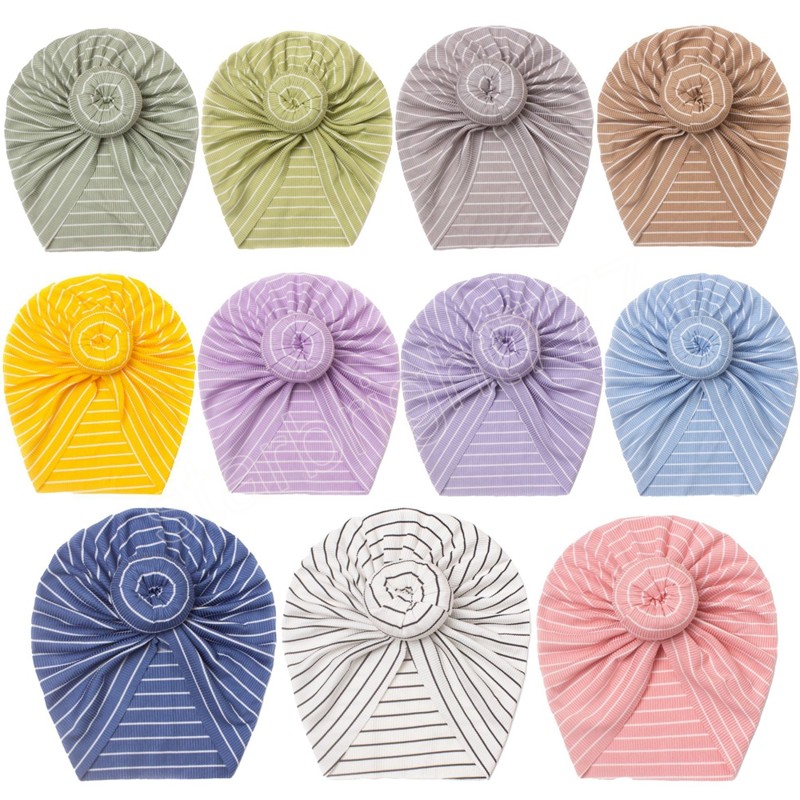 Stripe Newborn Toddler Infant Beanie Hat Handmade Kids Turban Caps with Donut Baby Girls Hair Accessories