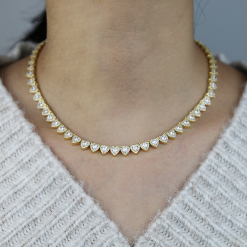 Iced Out Women's Hip Hop Necklace: 7mm Heart Tennis Chain with 5A CZ Stone | Statement Jewelry
