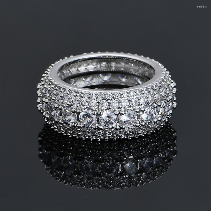 Wedding Rings 5 Row CZ Men's Ring 18 K Copper Charm Gold Color Cubic Zircon Iced Fashion Hip Hop Jewelry